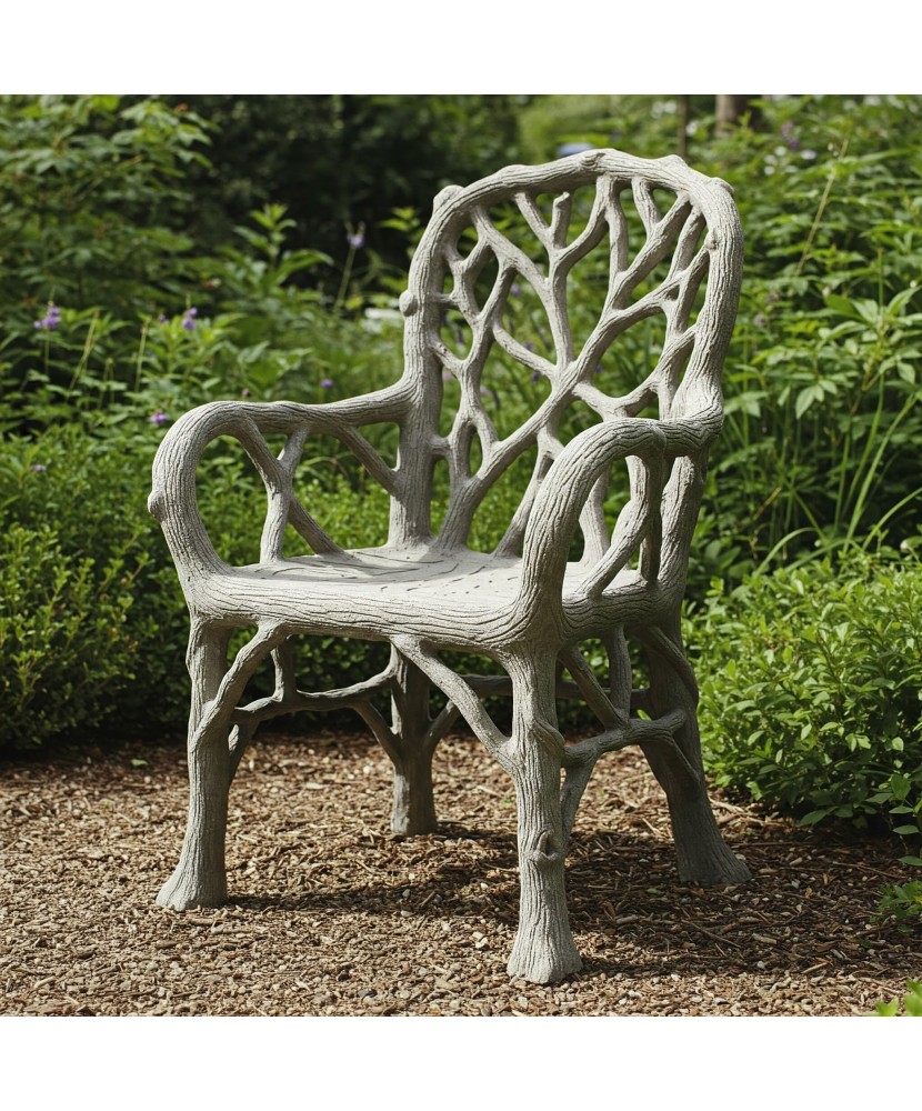 Betónová záhradná stolička v imitácii dreva | Odolný exteriérový nábytok