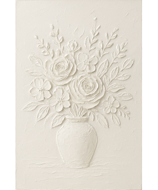 Štruktúrovaný obraz „Biele kvety“ – elegantný 3D relief na plátne