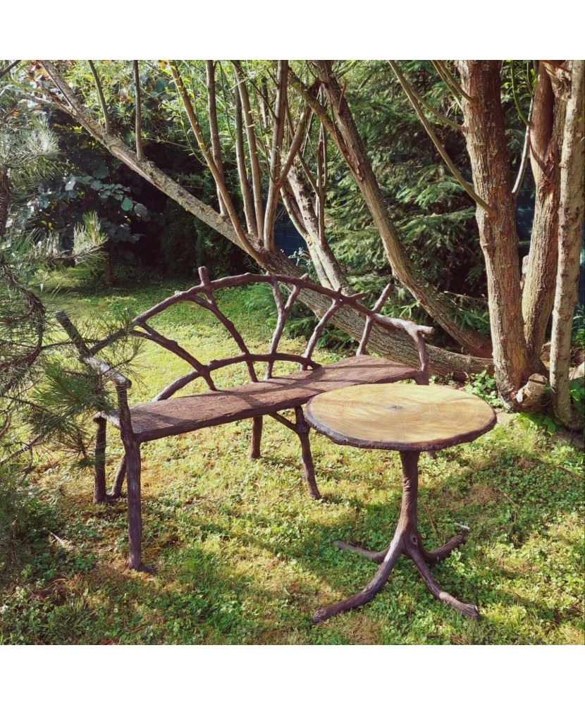 Záhradné betónové posedenie – drevený vzhľad, odolnosť betónu