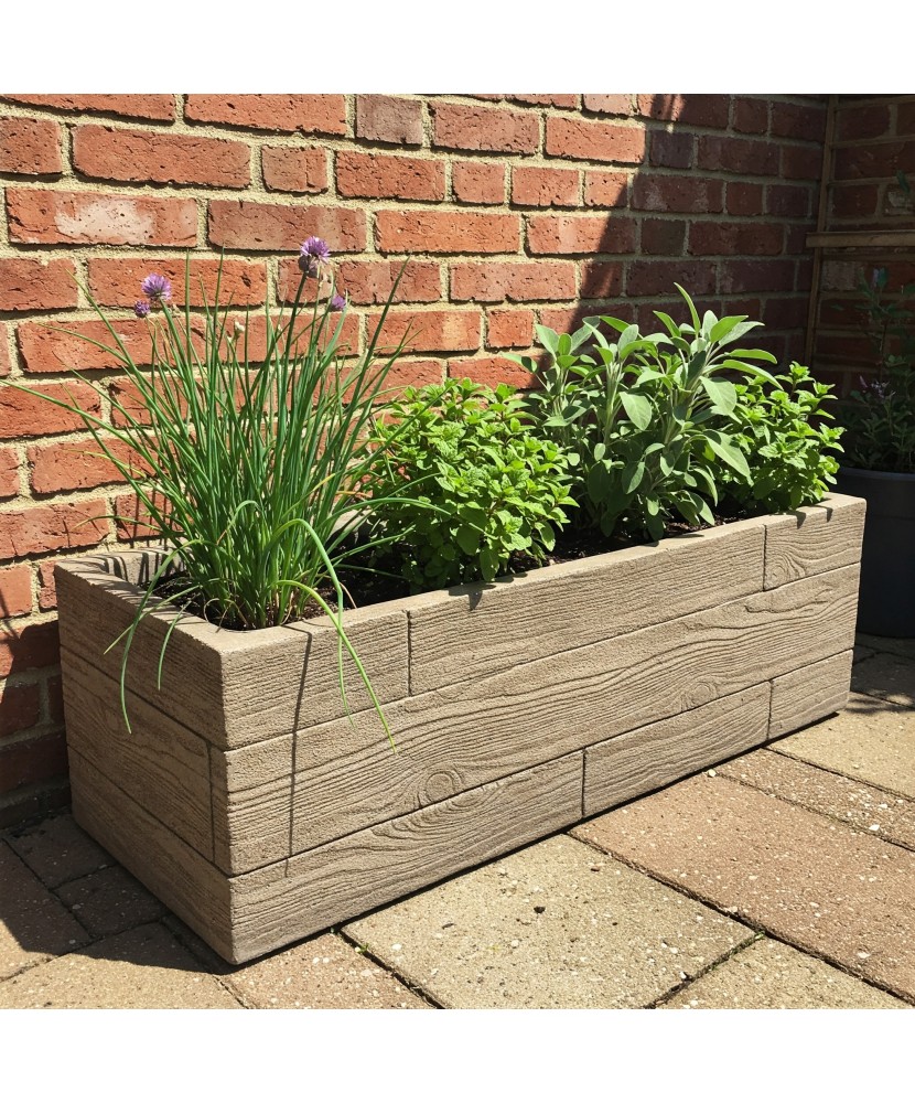 Betónový vyvýšený záhon – imitácia dreva, odolný a bezúdržbový